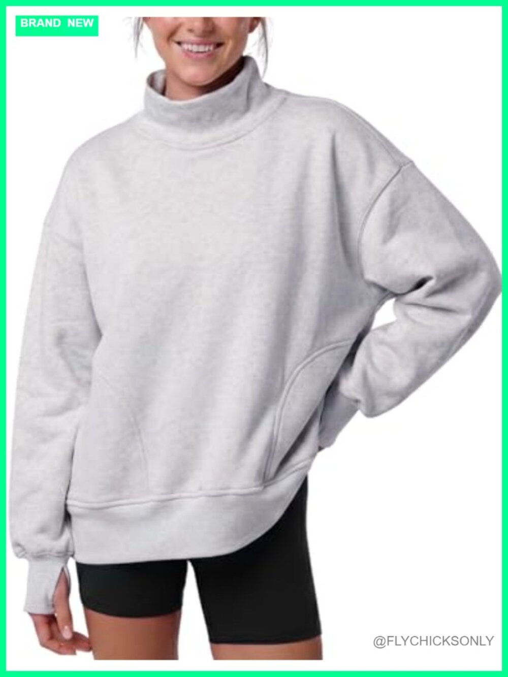 Womens Mock Neck Oversized Sweatshirt Cotton Blend Fleece Lined Pullover